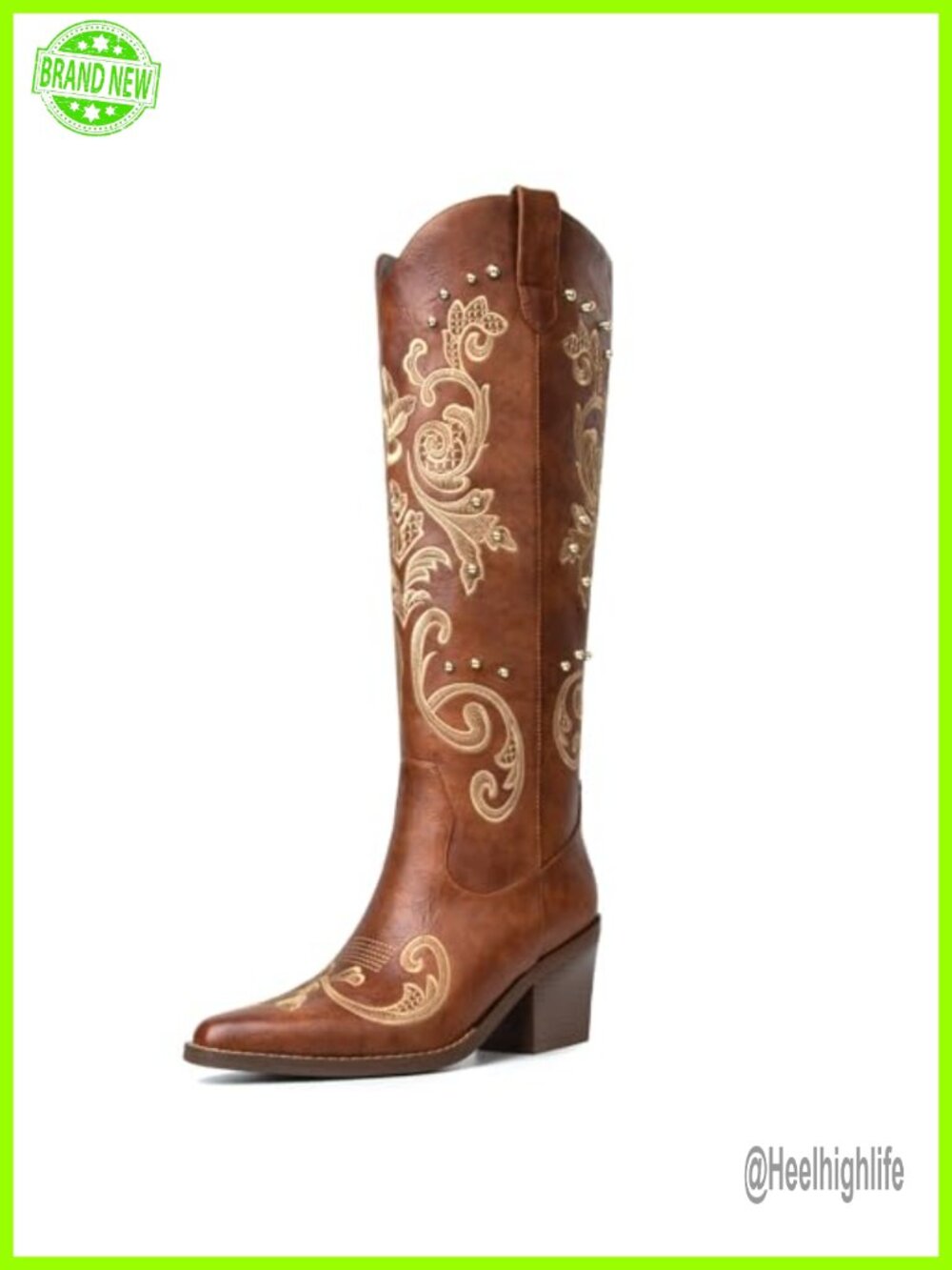 Women's Knee High Western Cowboy Boots Faux Leather Chunky Heel Pull On